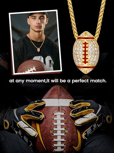Bestyle Bling Football Baseball Necklace for Men, Full CZ Men Gold Necklace Chain Gold Ball Pendant Sport Jewelry for Sprots Fan3