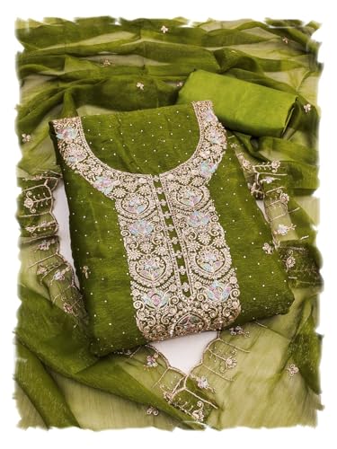 Image of Women's Shimmer Silk Embroidery Work Unstitched Dress Material