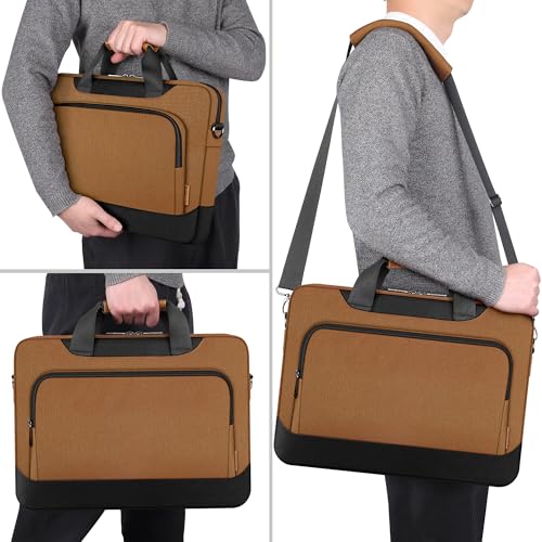 DOMISO 17-17.3 Inch Laptop Bag Large Capacity Shoulder Bag Laptop Case for 17 Inch HP/Dell/Lenovo Waterproof Padded Computer Bag with Handle for Women Men, Brown by DOMISO - Used condition - Image 2