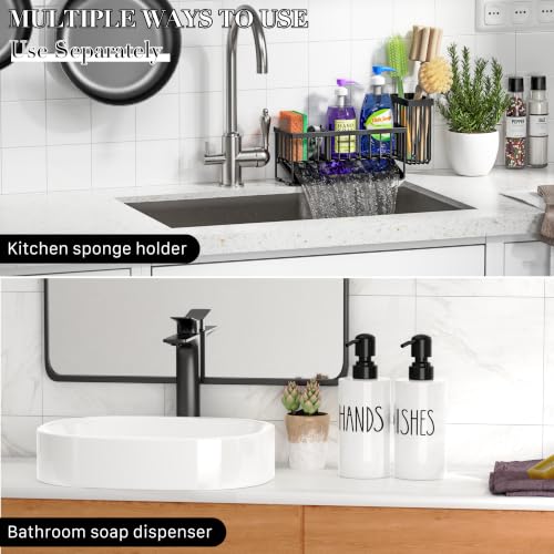 Image of MASADI Kitchen Dish Soap Dispenser Set with Sponge Holder, 12OZ Glass Bottle, Hand and Dish Soap Dispenser Set, Non-Slip Silicone Pad, Brush Holder, Kitchen Sink Organizer Countertop (Black+White)