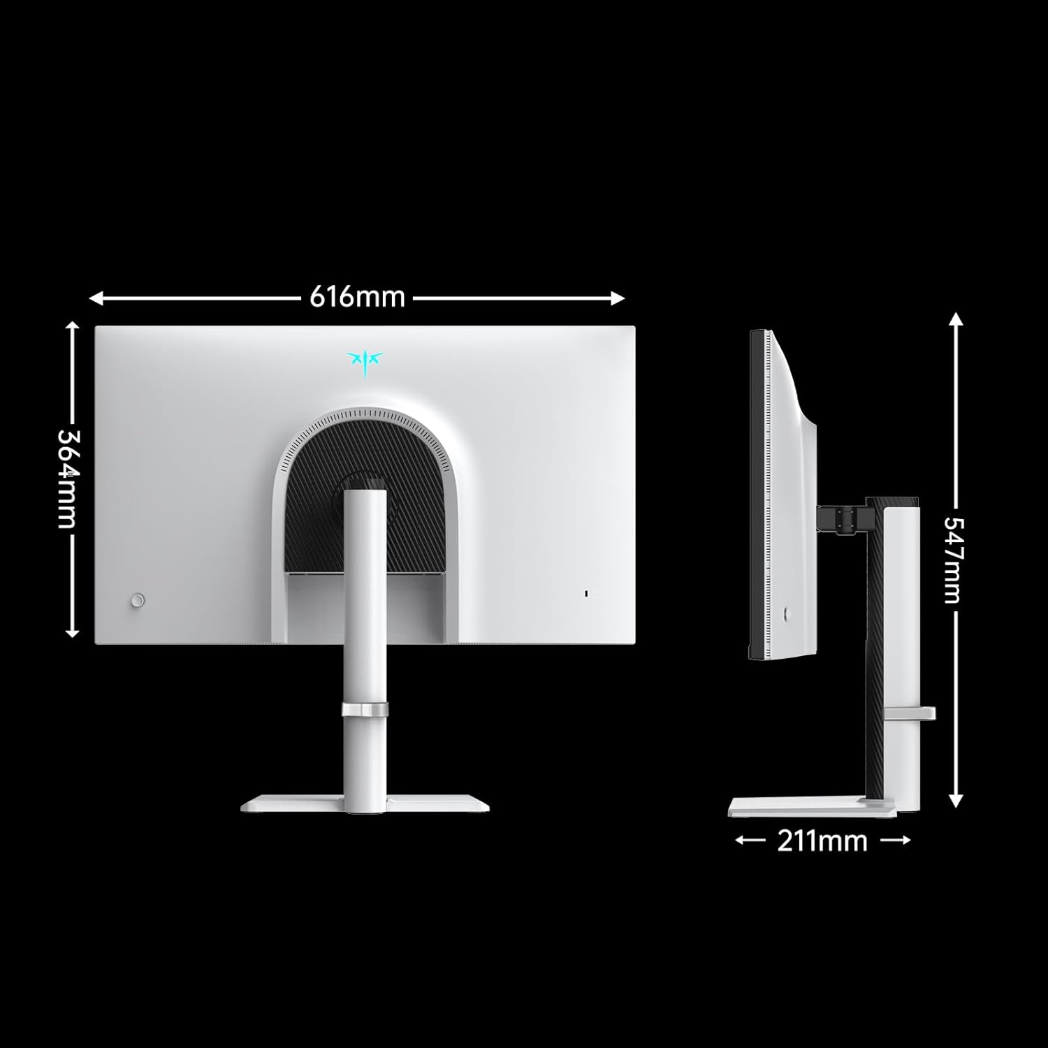 Diagram showing the dimensions of the KTC M27T6 monitor in millimeters.