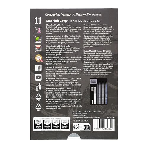 CRETACOLOR Monolith Graphite Set - Artist Pens Made of Full Lead with Accessories - Drawing Set with Water-soluble Graphite, Kneading Rubber, Sharpener & Holder - for Draftsmen & Creatives - Image 3