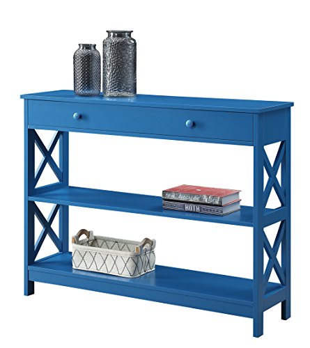 Image of Convenience Concepts Oxford 1 Drawer Console Table with Shelves, Teal Blue
