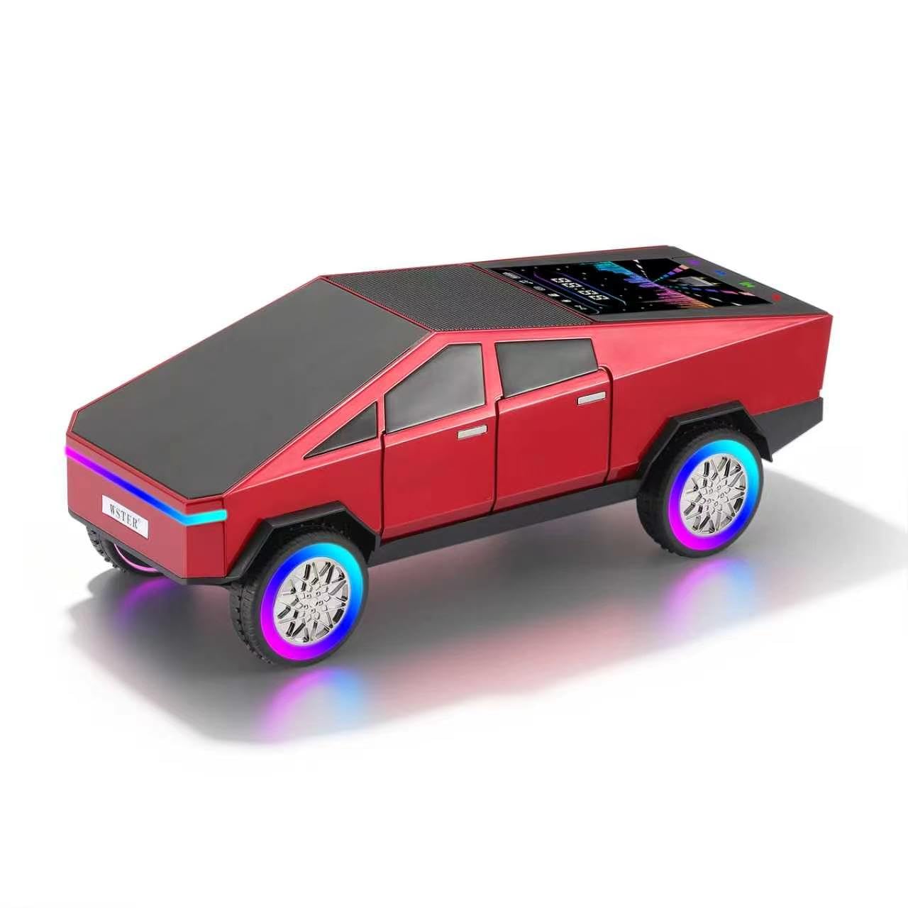 WSTER WS-580L Cyberpunk Truck Bluetooth Speaker with RGB Wheels (Red)