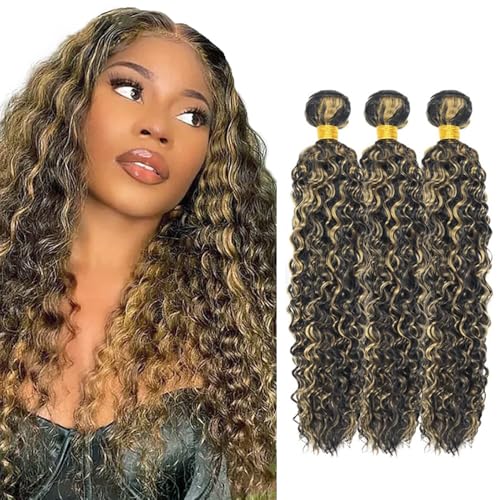 P1B27 Bundle Honey Blonde Deep Wave Human Hair Bundles Peruvian Unprocessed Virgin Hair 14 16 18 Inch Highlight Blonde Deep Wave Bundle Human Hair Weave 50g/pc