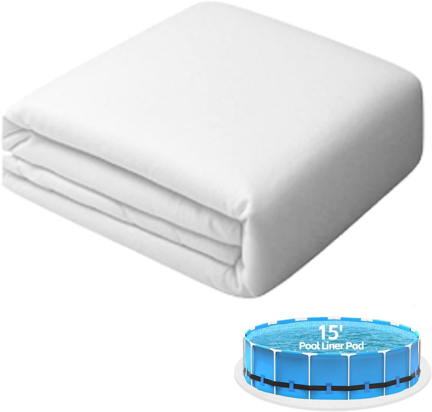 Pool Pad 15 ft Round Above Ground, Geotextile Thick Pool Liner Pad for Bottom Protection, Heavy-Duty Under Pool Mat for Puncture Prevention, Swimming Pool Liners for Outdoor Padding, White