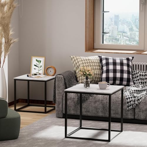 Huhote Quadratisch Couchtisch 2er Set, Moderne Wohnzimmertisch, Couchtisch Aus Holz, Wohnzimmertisch Klein, Beistelltisch, Sofatisch, Coffee Table für Wohnzimmer, Schlafzimmer, Büro, Schwarz+Weiß – Bild 8