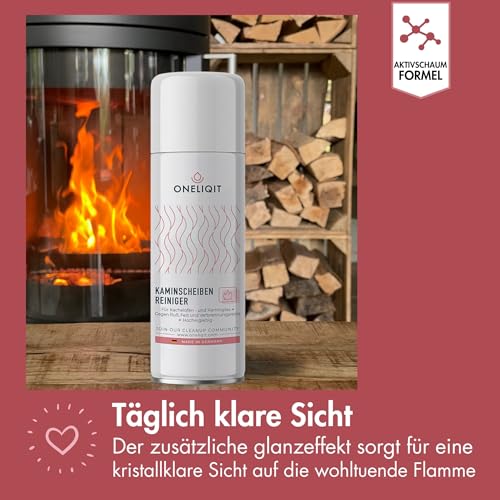 Foto von ONELIQIT® Kaminglasreiniger extra stark 300ml, Kaminscheibenreiniger mit Hochleistungs Aktivschaum Rezeptur für die effektive Beseitigung von hartnäckigen Verbrennungsrückständen