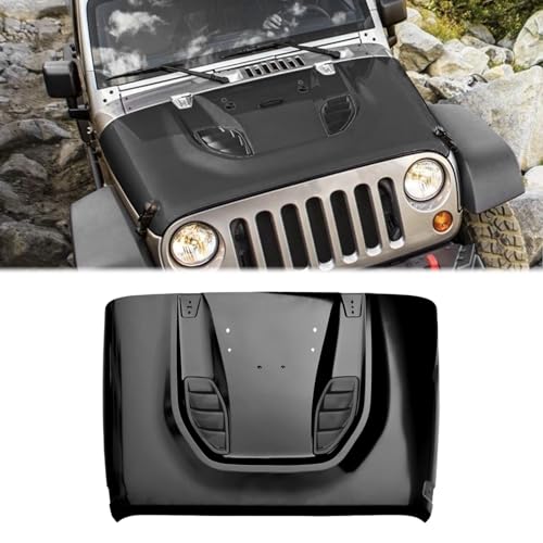 10th Anniversary Style Vented Hood Compatible with Jeep Wrangler JK JKU 2007-2018 Steel Heat Extraction Replacement Hood with Black Textured Finish