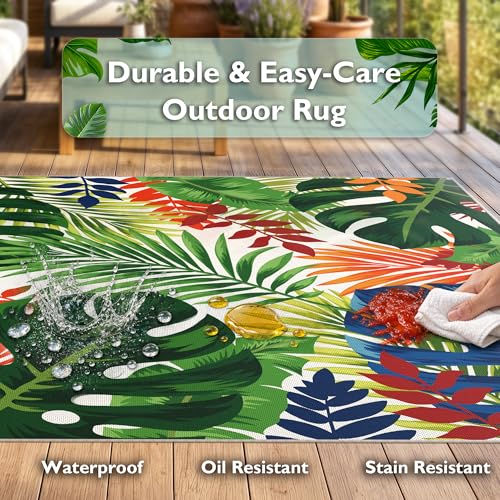 Arenarug 5x8 Monstera Tropical Outdoor Rug Waterproof, Colorful by Arenarug - Used condition - Image 3