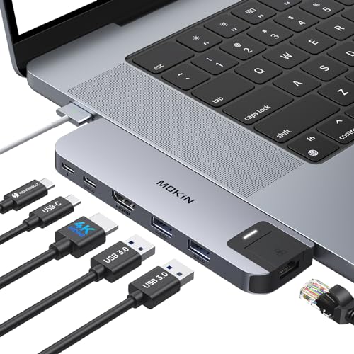 USB C Adapter HDMI Hub for MacBook Pro/Air M1 M2 2023 2022 2021 13" 15" 16", Multiport MacBook Adapter MacBook Accessories with HDMI,Gigabit ethernet,Thunderbolt 3,USB C and 2 USB A 3.0 Data Ports