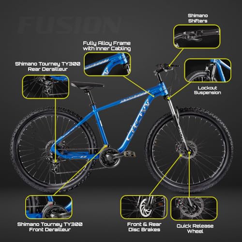 Image of CROW Youth - Fusion 21 Speed | 6061 Light Weight Alloy Frame | 21 Speed Gear Cycle | Lockout Front Suspension | 29 inch INCH MTB | Disc Brake | Ideal for 15+ Years with 5.8FT +, Blue