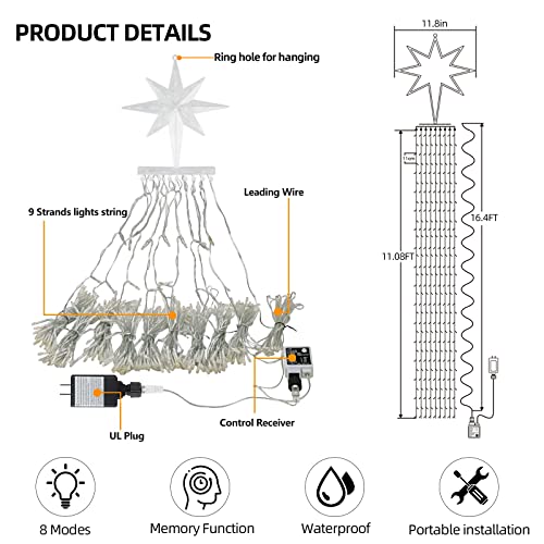 Xtf2015 Christmas Tree Lights Outdoor Star String Lights, 317 Led 9 Lights With Timer & Memory Function, 11 Mode Waterproof Fairy Lights For Xmas New Year Holiday Birthday Patio Yard Decoration #TOP5