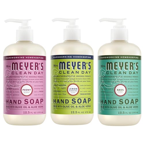 Mrs. MEYER'S CLEAN DAY Liquid Hand Soap Variety Pack 12.5 OZ Each, 3 Count (Lemon Verbena + Basil + Peony)
