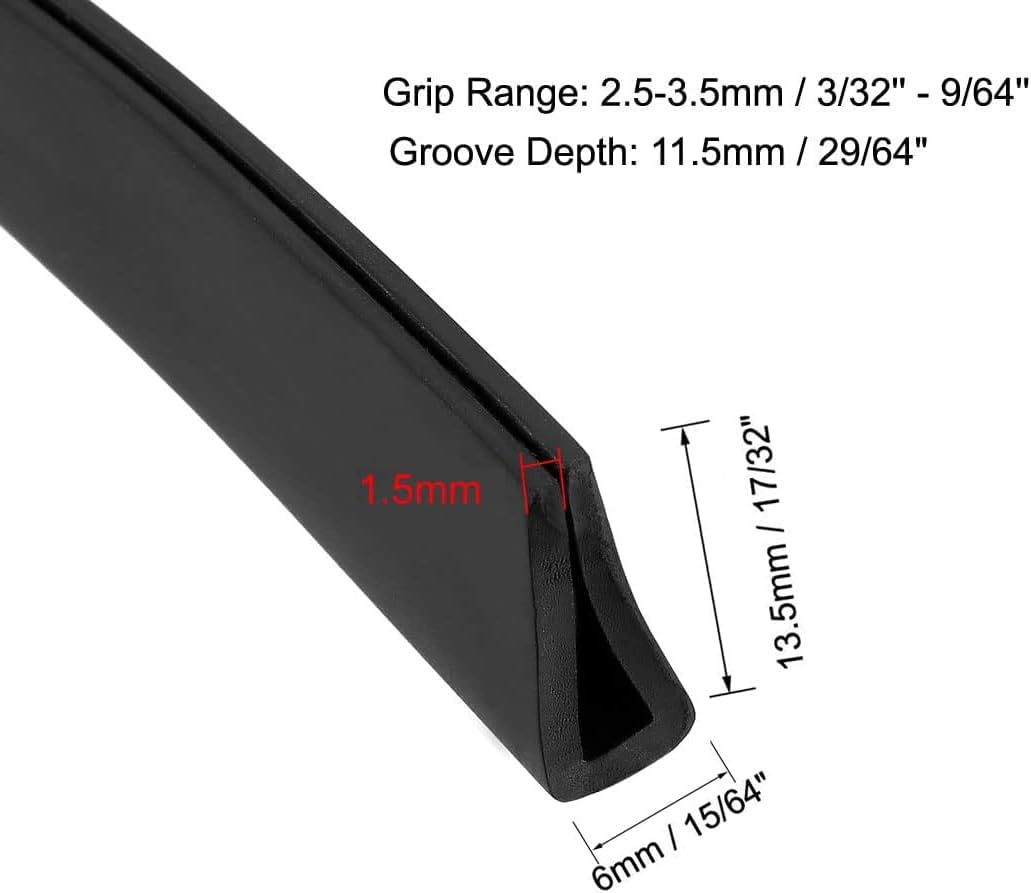 U-Shaped Rubber Edge Sealing Strip Edge Trim 13.5mmx6mm Black U Channel Edge Protector Length 6M