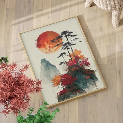 Paysage chinois affiche wabi sabi grand format pour décoration murale chambre et bureau