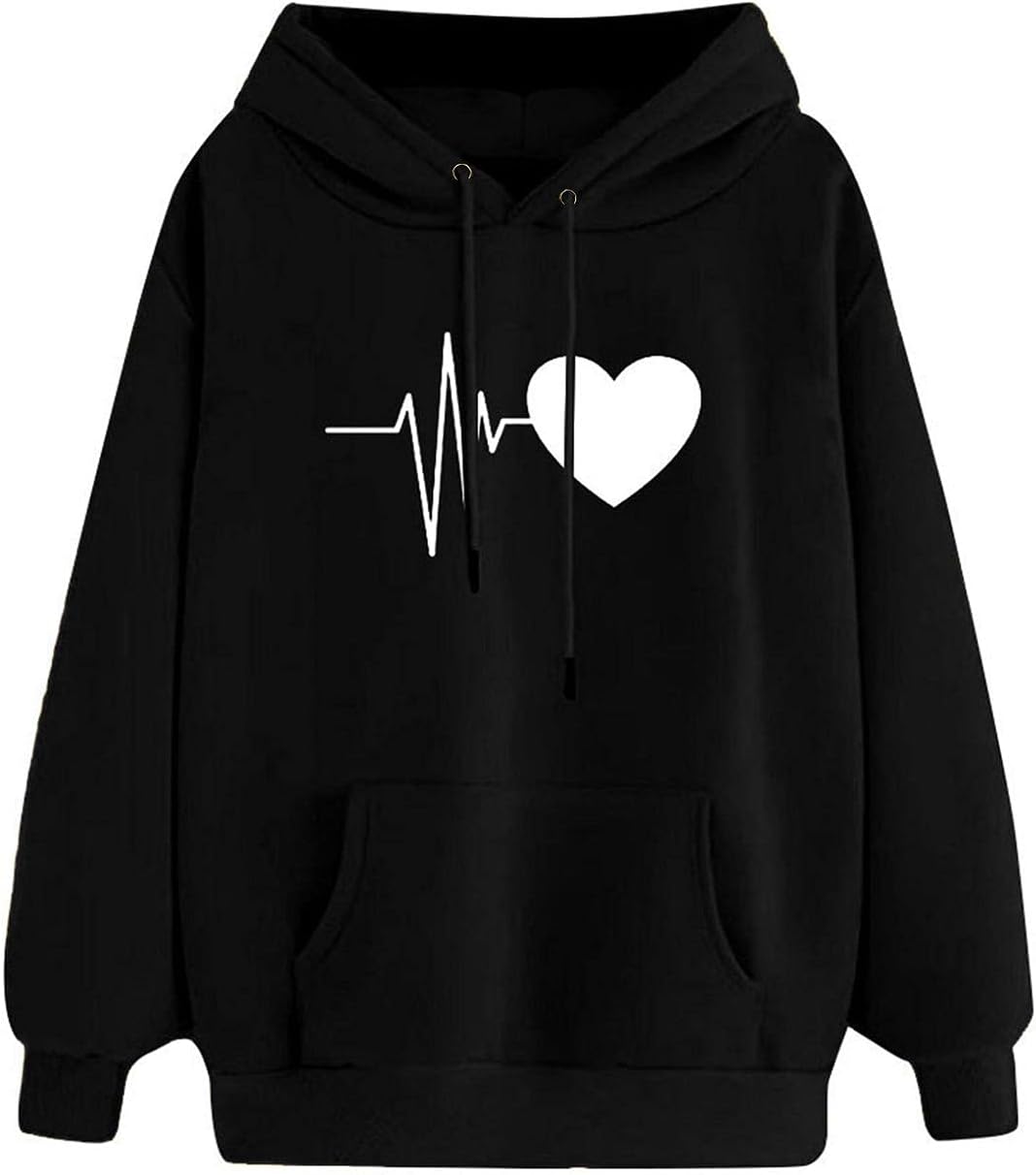 heekpekWomens Hoodie Sweatshirts Casual Long Sleeve Pullover Tops Ladies Drawstring Hooded Oversized Sweater Loose Blouse Plain Jumper with Pockets Round Neck Girls Spring Autumn Winter