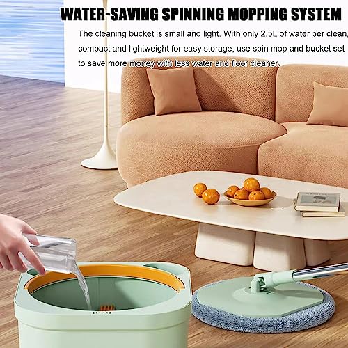 AMNOOL Set aus Schleuderwischer und Eimer mit Auswringer und Trennt Schmutziges und Sauberes Wasser | Selbstreinigender Trocken-Nass-Schleudermopp | Flaches Bodenwischer-Eimer-Set – Bild 5