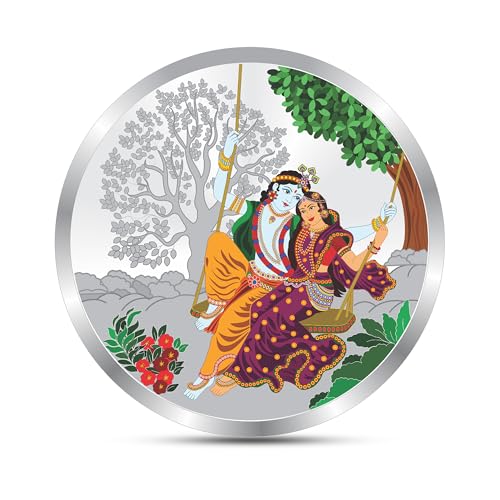 Image of Precious Moments Radha Krishna Silver Coin 10 Gram | 20 Gram | 50 Gram | 100 Gram BIS Hallmarked Round Square Flower Shaped 999 Purity with Gift Box by ACPL