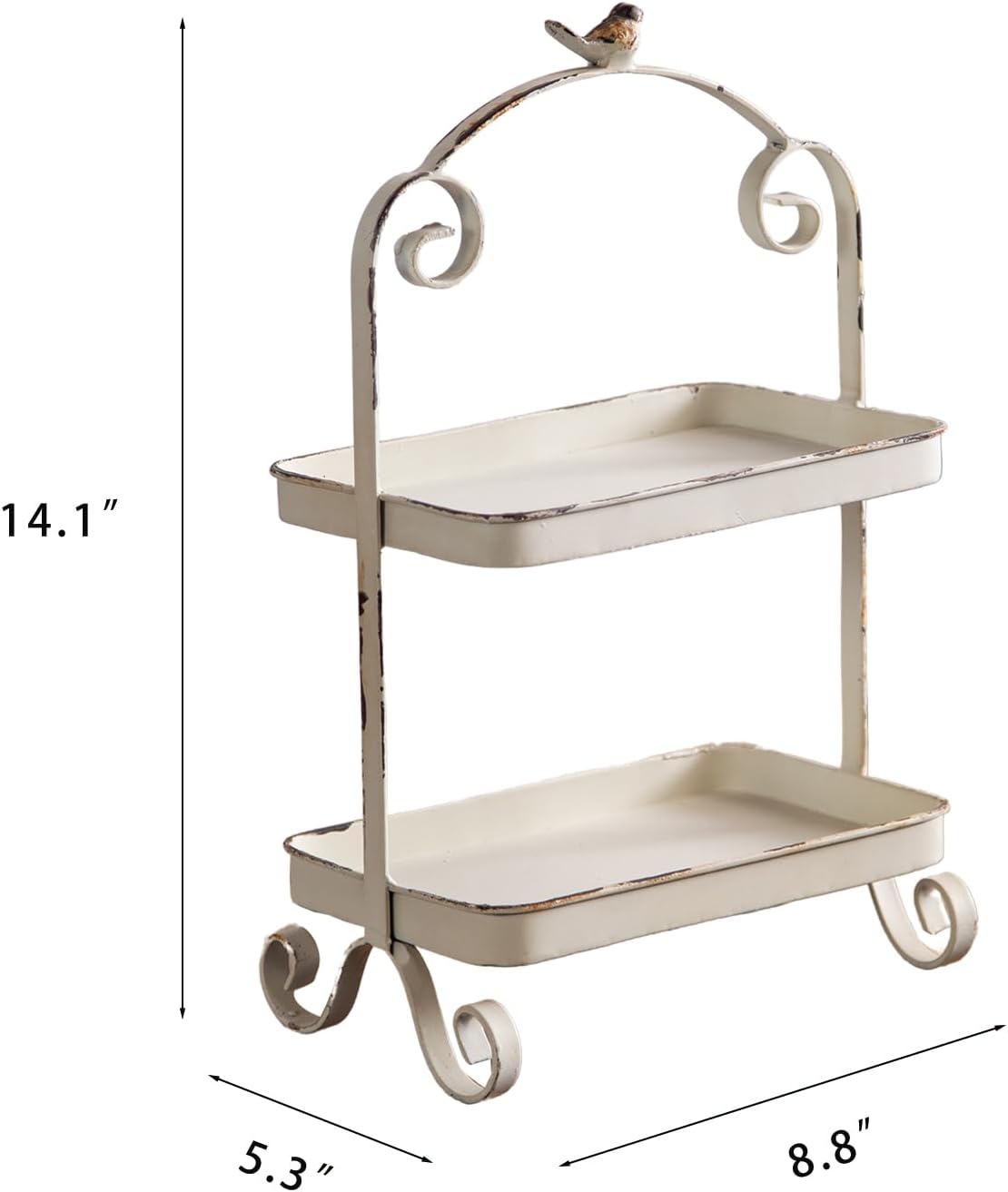 Decorative French Retro Distress Tray for Living Room and Hotel Tray Metal Iron White Trays for Home Decor 2-Tier Serving Tray Decor for Coffee Table