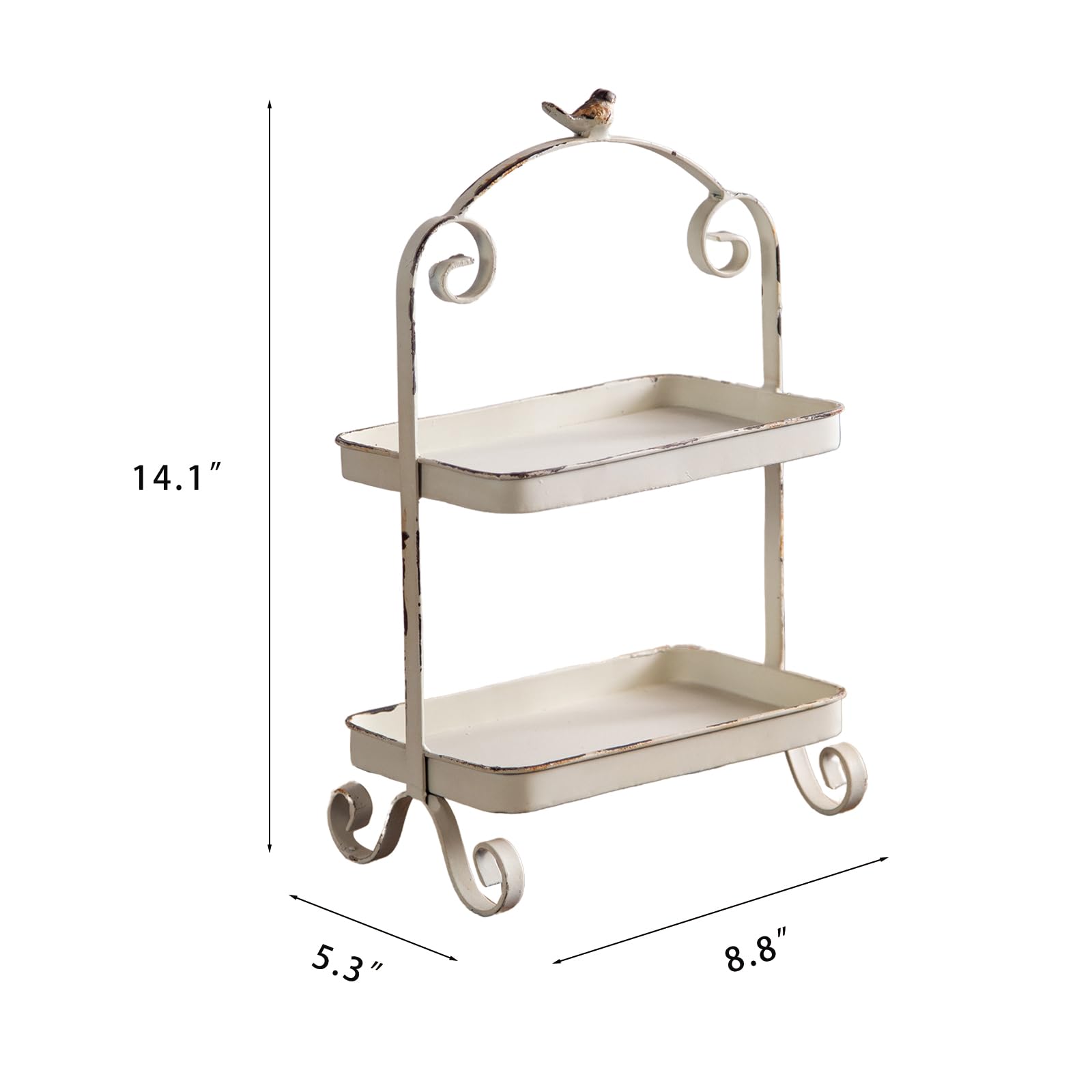 hencoense Decorative French Retro Distress Tray for Living Room and Hotel Tray Metal Iron White Trays for Home Decor 2-Tier Serving Tray Decor for Coffee Table