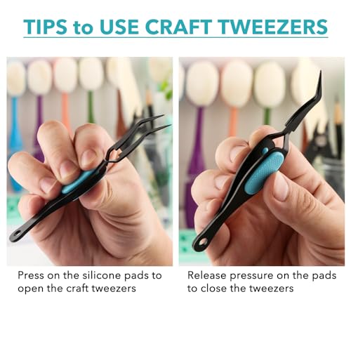 OTCRAFT 2Pcs Reverse Tweezers Craft Tweezers Crossing Lock Tweezers Reverse Grip Precision Curved Bent Straight Tweezers Fine Tip for DIY Craft Rhinestones and Small Embellishments - Image 3