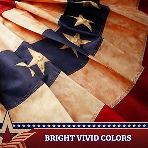 G128 Usa Tea Stained Pleated Fan Flag 3X6Ft Embroidered Polyester Stars And Stripes #TOP3