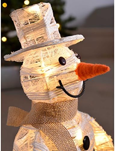 WeRChristmas Pre-Lit Paper String and Gauze Snowman with 10 Warm LED Lights, 40 cm - White