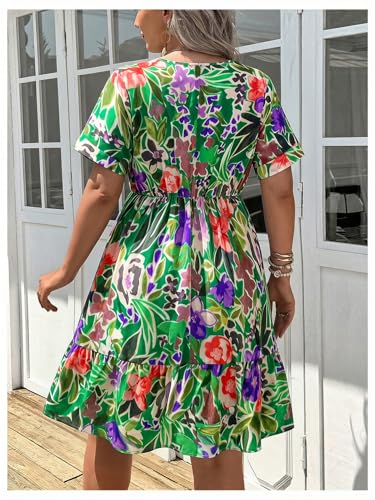 Image of Floerns Women's Plus Size Summer Vacation Wrap V Neck Short Sleeve Ruffle Hem A Line Hawaiian Short Dress