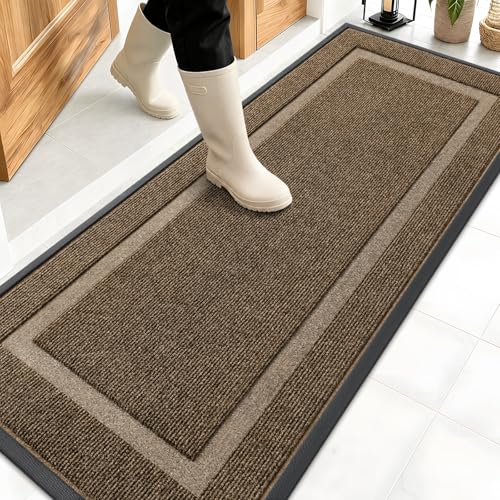 Image of OLANLY Front Door Mat Indoor Outdoor Entrance, Waterproof All-Season, All-Weather Doormat, Sturdy Natural Rubber, Fade Resistant, Low Profile, Easy Clean Patio Porch Entryway Mat, 59x20, Brown