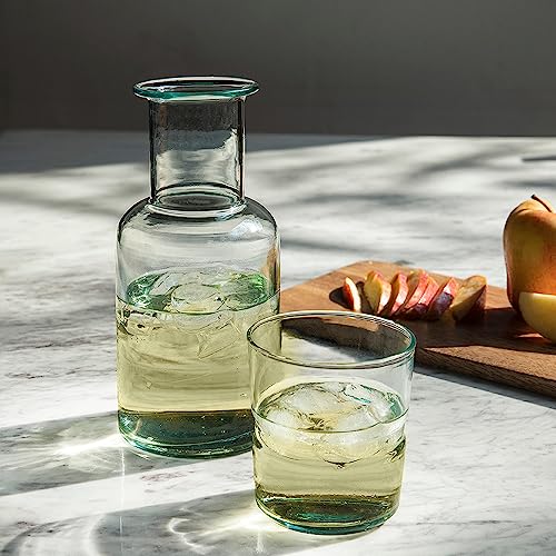 Image of Ellementry JOVE Blue Carafe with Tumbler|Bedside Water Carafe Set | Tumbler Glass for Bedroom Nightstand | Night Water Jug with Cup Glass |Clear Glass Juice /Water Pitcher with Cup for Kitchen