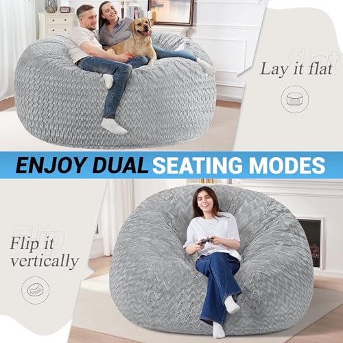 Image of 6FT Bean Bag Chair,Giant Bean Bag Chairs for Adults,Big Bean Bags with Memory Foam Filled, Large Beanbag Chairs with Chevron Plush Cover-Light Grey