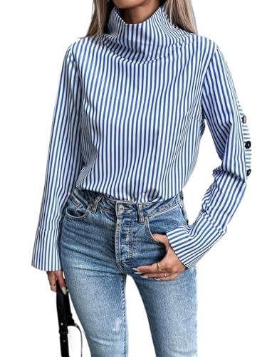 Striped Casual Top Shirt Long Sleeve Outfits Blouses for Women 2025