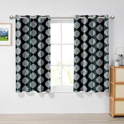 Cortina Polyester 150GSM - Long Crushed Emboss Floral Printed Light-Filtering (60-70% Room Darkening) Curtains for Bedroom, Office, Living Room & Hallway (Pack of 2,) (Navy Blue, 5FT)