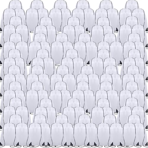 Image of Shappy Drawstring Backpack Bulk Sports Gym Cinch Bag Polyester String Bag for Men Women(White,200 Pcs)
