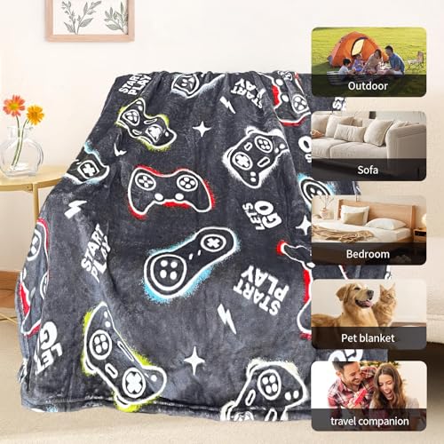 Gaming Blanket for Boys, Glow in The Dark Gamer Blankets, Gaming Gifts for Men, Cool Gamer Gifts for Teenage Boys, Birthday 50"x 60"