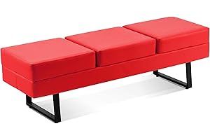 BarberPub Waiting Room Chairs: Padded Faux Leather Bench For Office