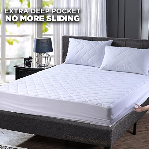 Caroline Shatuik King Size Mattress Protector fitted,Quilted Extra Deep 40cm Stretch Skirt Anti Allergy-Mattress Topper Cover (152 x 200) Not-Waterproof - 4