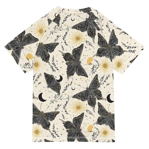 ALAZA Kids Rash Guard Girls Boys Toddler Swim Shirts Short Sleeve Black Butterfly UPF 50+ 3T2