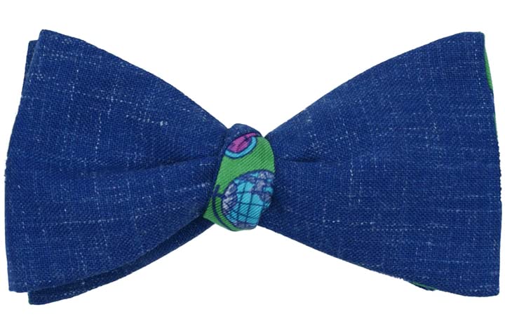 Illogico Papillon Da Annodare Double Face Blue Jeans in Seta e Cotone con Design Verde
