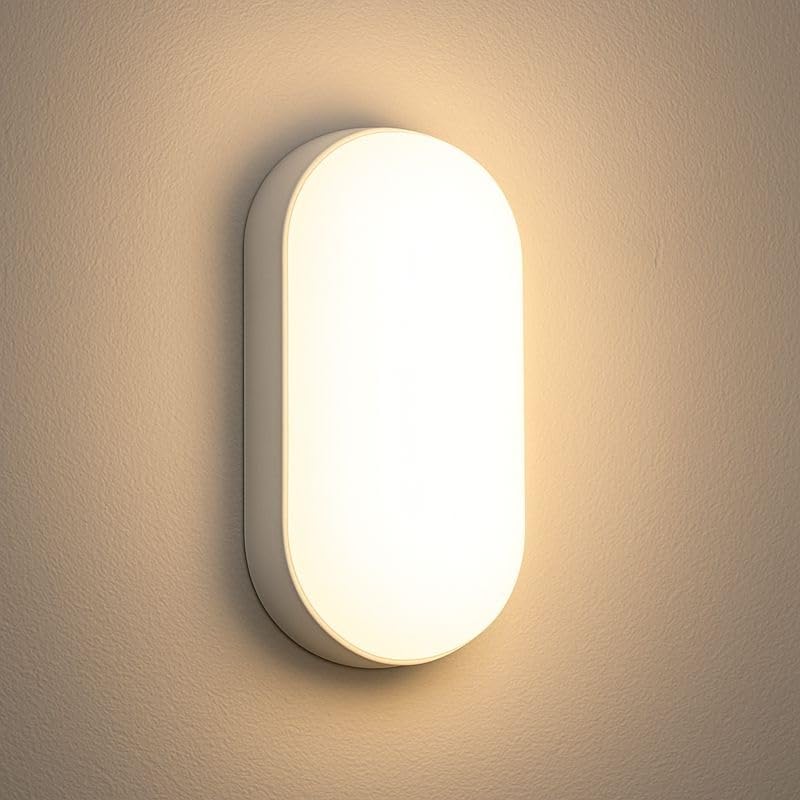Image of OLIPS LED Bulkhead Light IP54 Waterproof Indoor /Outdoor Wall & Ceiling Light - Weatherproof, Shock Proof, Slim Plastic Surface-Mounted Fixture (10 WATT (Warm White), 1)