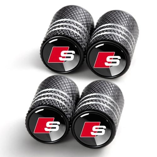 Tire Valve Stem Caps Cover for Audi S Line S3 S4 S5 Metal Car Wheel Air caps Auto Valve Stem Caps Accessories 4 Pack Black