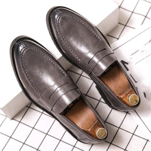 Mens Korean Style Genuine Leather Oxford Loafers Slip On Classic Business Casual Comfy Bean Vintage Round Head Dress Shoes3