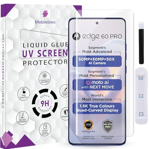 Image of Premium HD+ UV Tempered Glass Screen Protector For Motorola Edge 60 Pro /Edge 60 (6.7 Inch, Pack 1) Full Adhesive UV Curved Screen Protector Case Friendly HD Clear with installation kit