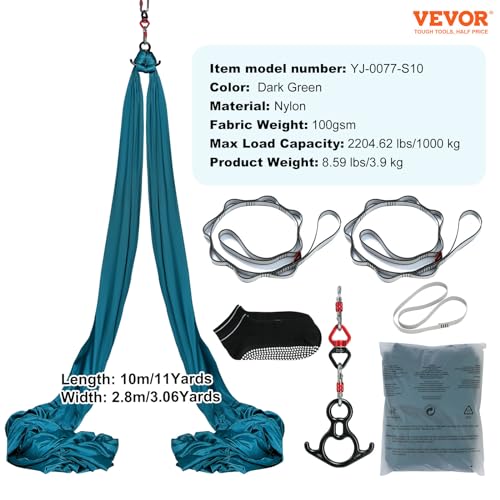 Vevor YOGA SWING 10X2.8M GREEN Aerial Silk & Yoga Swing, 11 Yards, Aerial Yoga Hammock Kit thumb #6