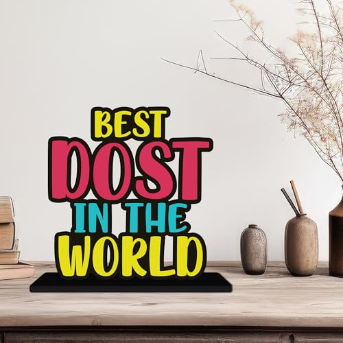 Image of Artvibes Best Dost in the World Quotes Table Decor for Office Desk | Home Decoration Items | Living Room | Modern Art Wooden Showpiece Decorative Gift Item (SP 1177)