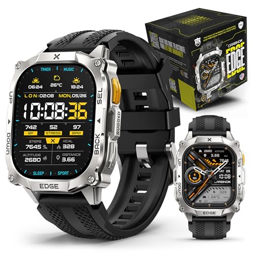 CARBINOX Smart Watch Edge Rugged, 1.96″ AMOLED, Stainless Steel, IP69K/5ATM Fitness trackers, Dual-Band GNSS, 500mAh, Bluetooth Calls, Smart Watch for Android Phones iOS (Silver)
