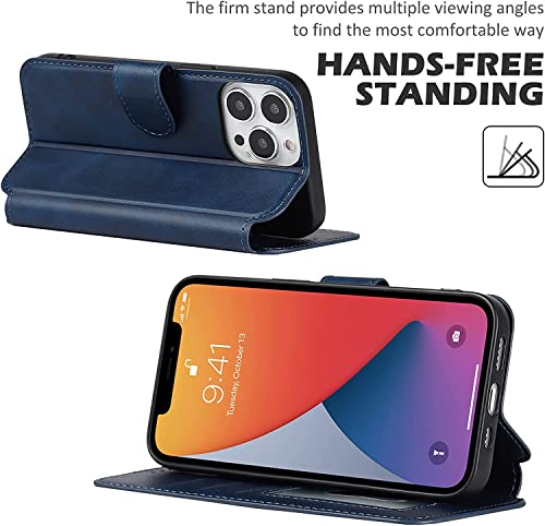 Funda para iPhone 14 Plus de cuero azul ideal para ver vídeos cómodamente 5