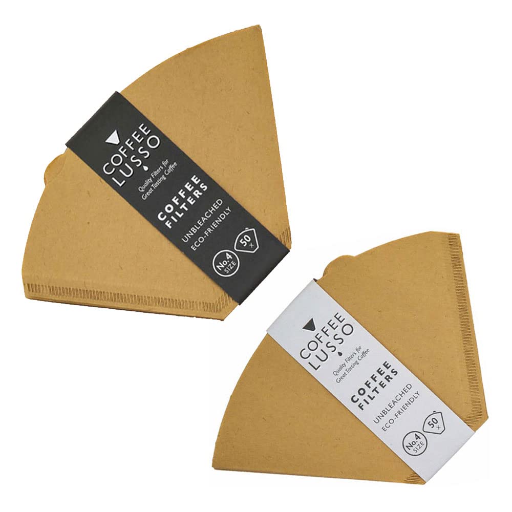 Size 4/No.4/1x4 Coffee Filter Papers by COFFEE LUSSO, Cone Shaped, Unbleached, Eco Friendly (100)