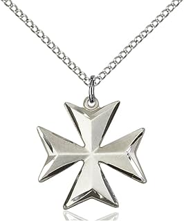 Sterling Silver Maltese Cross Pendant 3/4 X 5/8 inches with 18 inch Sterling Silver Curb Chain